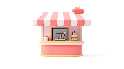 Cozy Outdoor Market Stall with Striped Awning and Assorted Merchandise