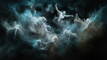 Ethereal Figures in a Mystical Teal Cloud Dance: Abstract Artwork