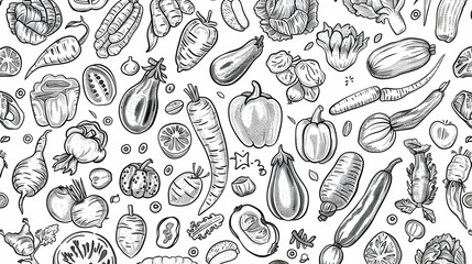 Hand-drawn illustrations of various vegetables scattered on a white background, ideal for culinary use