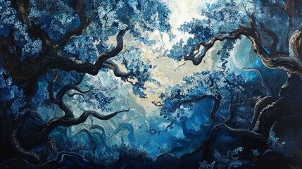 Naklejka premium Enchanted Blue Forest Scene