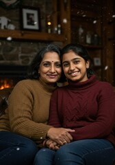 Fototapeta premium Indian daughter and happy mother
