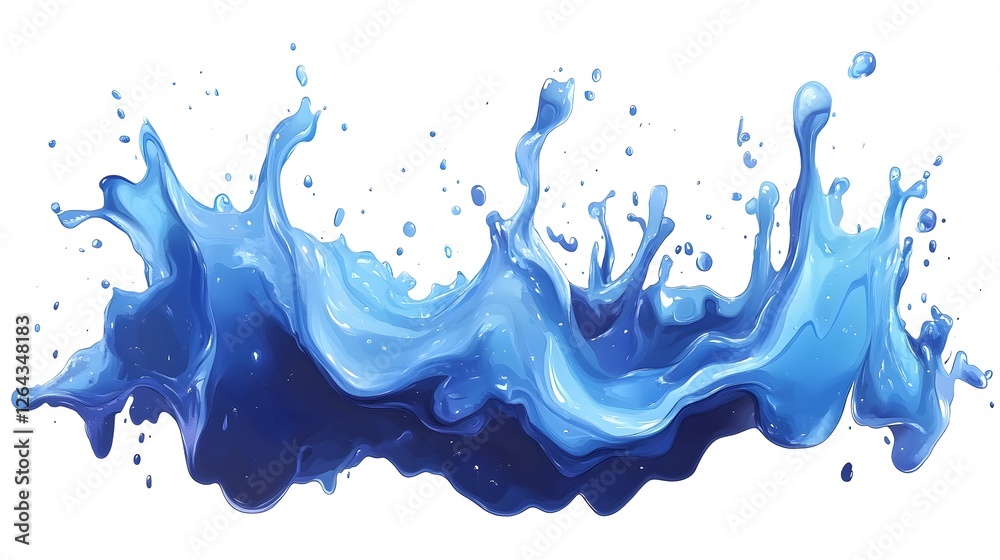 Poster dynamic blue splash and flow of flowing watery abstract art with swirling curved liquid shapes rippl