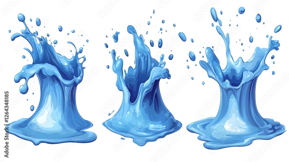 Aufkleber Dynamic and Energetic Blue Liquid Splash and Splashing Water Droplets with Transparent and Refreshing Abstract Background  Wet Fluid and Vivid Movement Concept