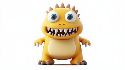 Cute Cartoon Monster Character with Horns and Teeth Smiling Happily