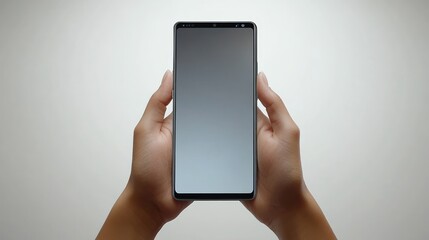 Smartphone Display Mockup: Hands Holding a Sleek Mobile Phone with Blank Screen
