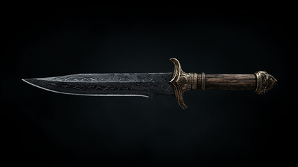 Damask Steel Dagger: A meticulously crafted, damask steel dagger with a intricate pattern and a beautifully carved wooden handle. The blade gleams with an alluring darkness.