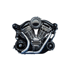 Chrome V-Twin Motorcycle Engine Close-up Studio Shot