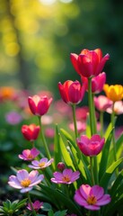 Vibrant spring flowers blooming in a garden , nature, color, garden