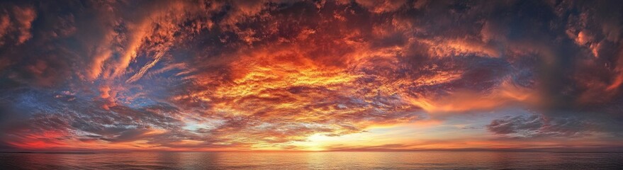 Obraz premium Fiery Sunset Seascape: Dramatic Panorama of Ocean and Sky