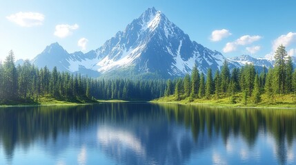 Fototapeta premium Serene Mountain Lake Reflection Stunning Alpine Vista Panoramic Nature Scenery