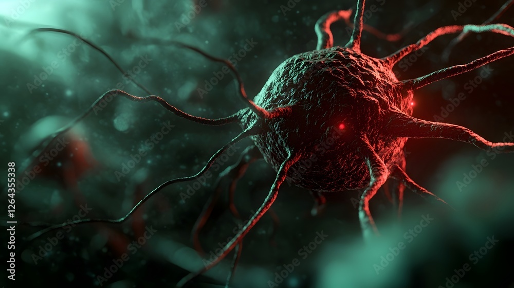 Leinwandbilder glowing red and green microscopic cellular structure with abstract futuristic digital background hig
