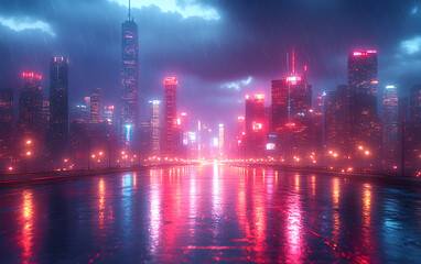 Futuristic Neon Mega City Towers with Virtual Reality Vibes