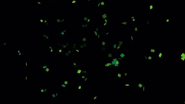 St. Patrick's Day, shamrocks clover, green Four-leafed appearing from the center, Irish holiday party celebration, 4 leaves, good luck, march 17th, 🍀☘🇮🇪🍻 | Transparent Background | 4K ProRes 4444