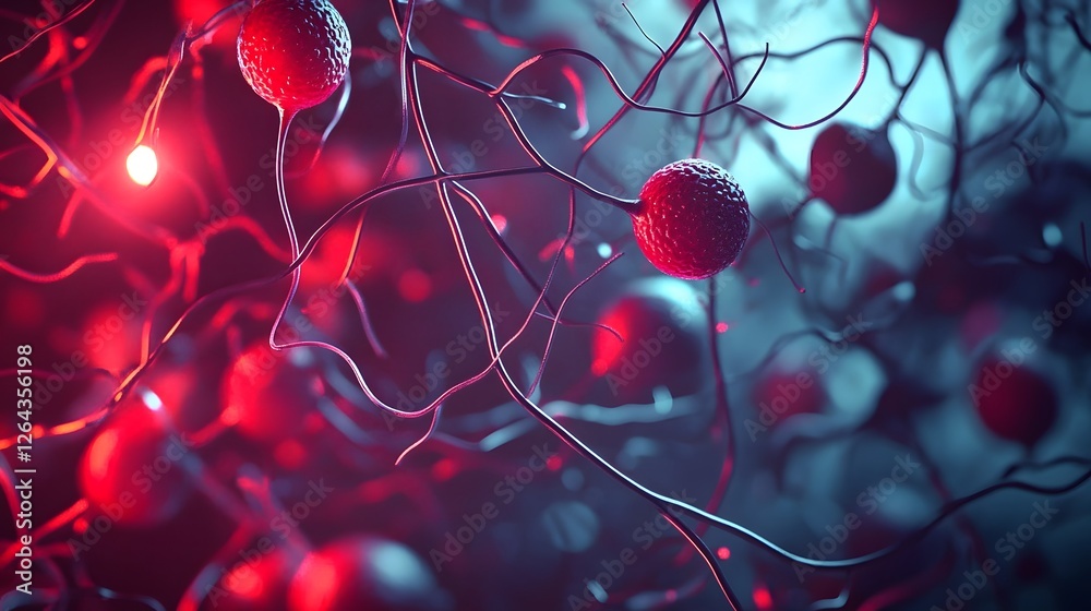 Leinwandbilder glowing red neural network synaptic connections abstract digital futuristic brain anatomy neurons ce