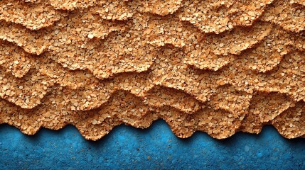Textured surface of layered cork against a vibrant blue background, showcasing natural materials