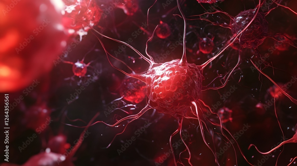 Poster Glowing red neurons illuminating an intricate molecular network visualizing the complex structure and connectivity of the nervous system