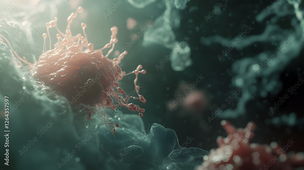 Poster highly magnified microscopic image of abstract organic textured cellular structures resembling viral