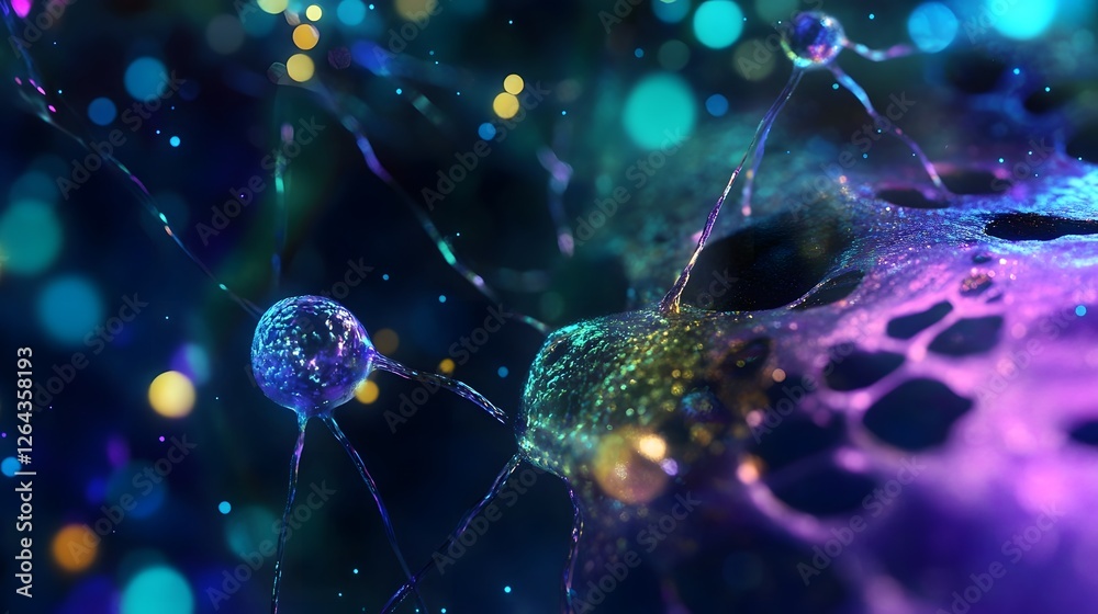 Poster immerse yourself in a captivating cosmic realm filled with surreal glowing orbs ethereal bubbles and