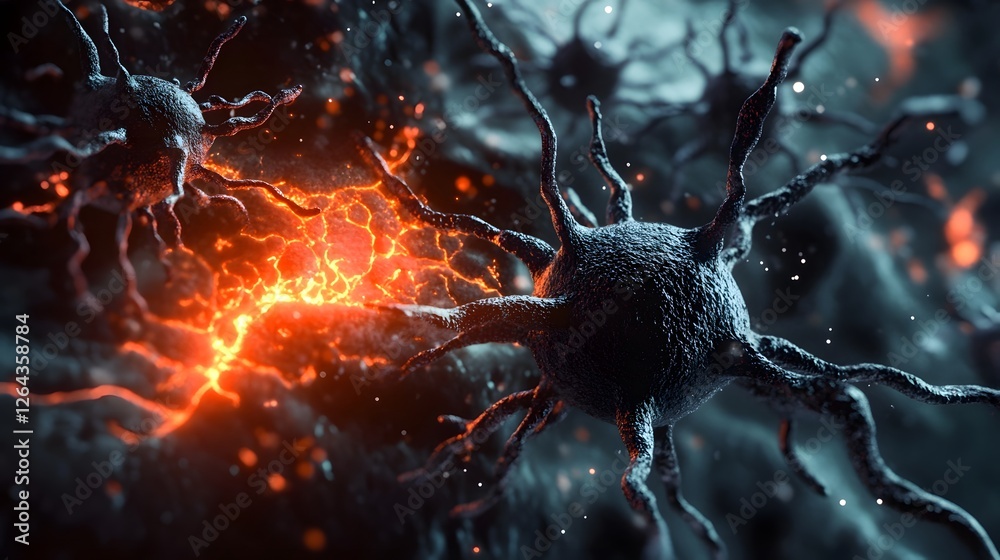 Leinwandbilder intense fiery fractal explosion of energy electricity and chaos surreal futuristic digital art backg