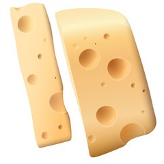Swiss cheese and slices isolated graphic illustration.