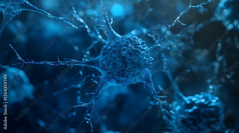 Aufkleber Intricate Blue Neural Network Abstract Concept with Futuristic Microscopic Digital Texture and Pattern Design Representing Brain Nervous System and Intelligence