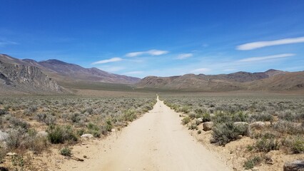 Long Straight Dirt Road in Death Valley National Park, California 