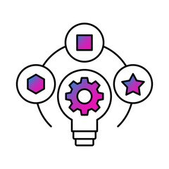 Interlocking gears icon. Rational thought, logical progression, reasoning, decision-making, problem-solving strategies. Vector illustration.