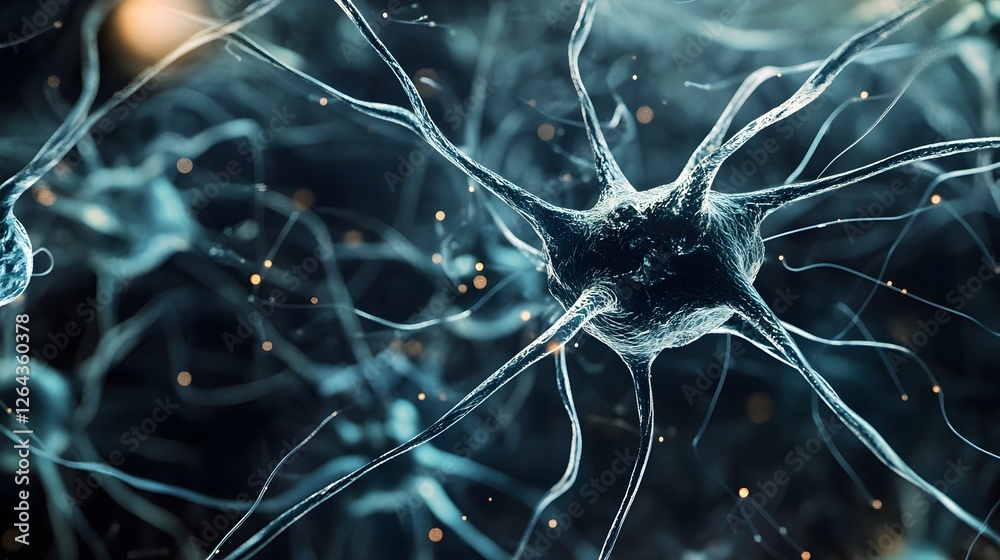 Poster intricate connections of the neural network structure showing detailed microscopic neuron synapse an