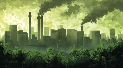 Fototapeta premium Cityscape Polluted By Factory Smoke. Nature Vs Industry Shows Environment Concern.