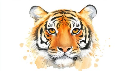 A stunning watercolor painting of a tiger's face, showcasing intricate details and vibrant colors, symbolizing strength and majesty in the wild.