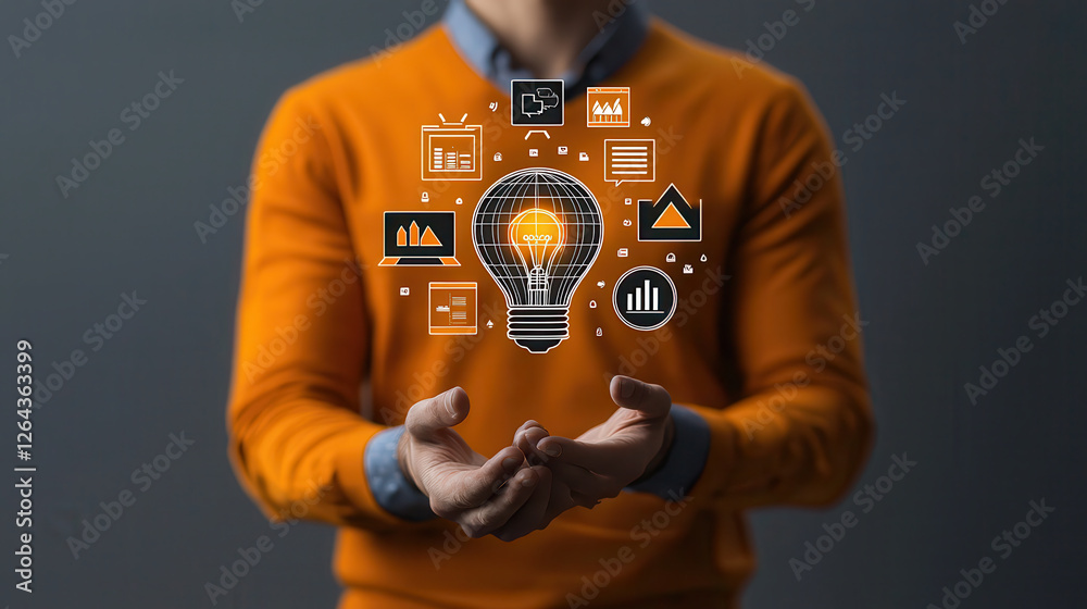 Aufkleber innovative corporate leader showcasing advanced environmental technology with glowing light bulb sym