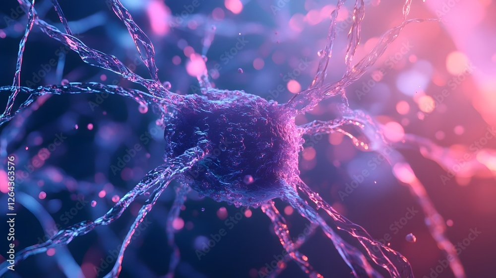 Aufkleber intricate neural network of abstract glowing brain cells with vibrant neon lighting futuristic and p