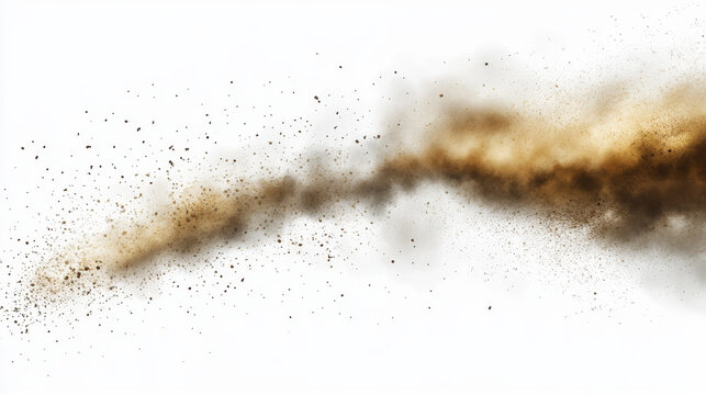 Brown dusty cloud or dry sand flying with a gust of wind, sandstorm, realistic texture with small particles or grains of sand vector illustration isolated on transparent background