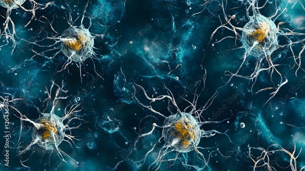 Poster intricate neural network of synapses and dendrites illustrating the complex electrochemical transmis