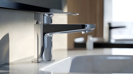 Spotless Minimalist Bathroom with Chrome Fixtures and Sparkling Mirror in Modern, Hygienic Design