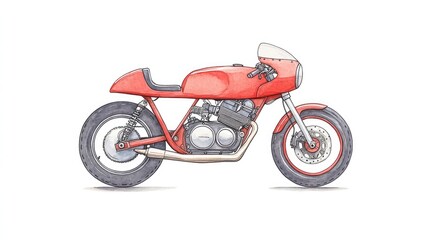 Vintage red motorcycle illustration with sleek design, showcasing craftsmanship and style