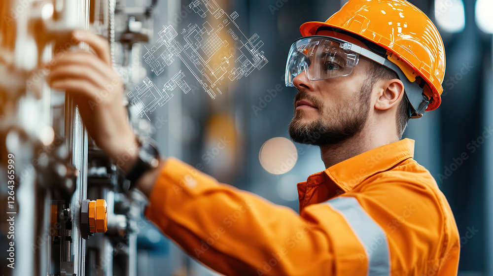 Fototapete engineer in safety gear working on machinery in smart factory, showcasing advanced technology and au