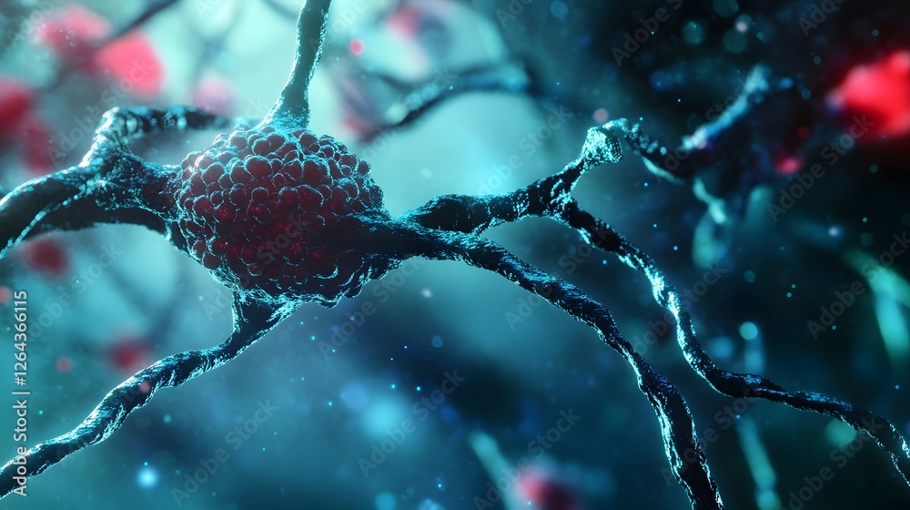 Fototapete intricate neuronal network in dynamic blue and red hues showcasing the complex interconnections and 