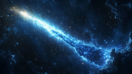 Obraz premium Shooting star arc light with magic neon curve. Glitter flare arch line trail. Blue dust sparkle glowing from meteor flying at night. Twinkle burst transparent element motion isolated tail set