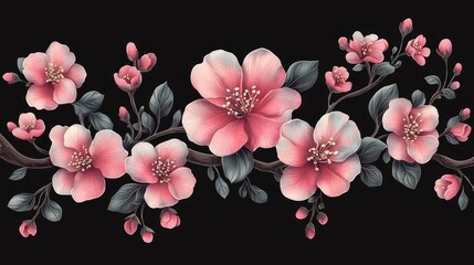 Fototapeta premium Beautiful pink cherry blossoms gracefully arranged on a dark background, ideal for design use