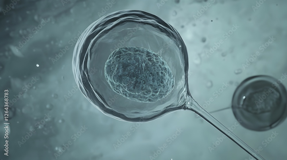 Leinwandbilder Magnified view of a microscopic cellular structure or organism suspended in a transparent liquid medium as seen through a high powered laboratory microscope