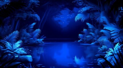 Fototapeta premium Midnight Blue Lake Enigmatic Serenity Aquatic Dreamscape Tranquil Night Water Reflection