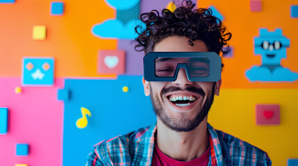 a streamer with a social media colored background