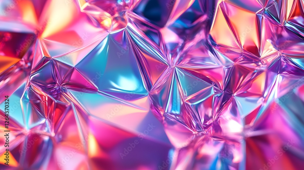 Aufkleber Mesmerizing abstract background with dazzling prismatic geometric crystal shapes in a kaleidoscope of vibrant holographic colors digital 3D with futuristic and psychedelic visual effects