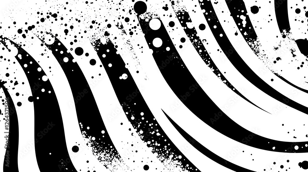 Poster Mesmerizing abstract composition featuring dynamic fluid movements bold monochrome patterns and energetic splatter effects  The design creates a striking visual experience with a futuristic