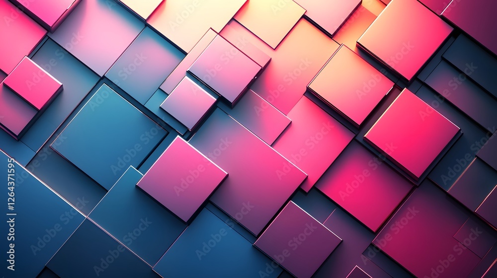 Aufkleber Mesmerizing abstract composition featuring an intricate arrangement of geometric shapes and patterns in a bold vibrant color palette of neon pinks purples and blues  The overlapping