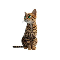Alert Bengal Cat with Striking Green Eyes, Sitting and Looking Up