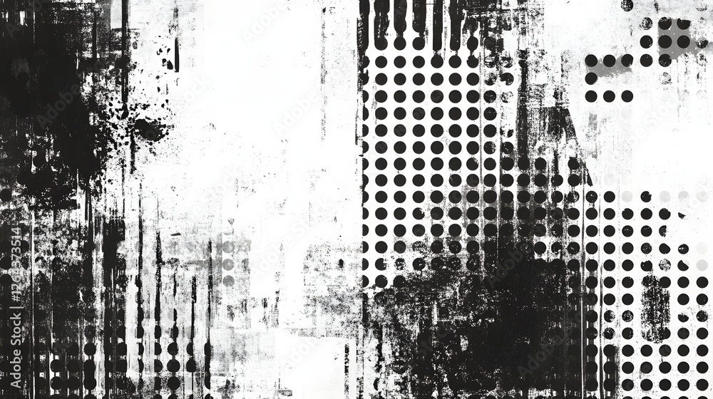 Poster Mesmerizing abstract digital art with a distorted glitch like effect and random pixel patterns  This experimental futuristic artwork features a dark monochromatic color scheme and a surreal