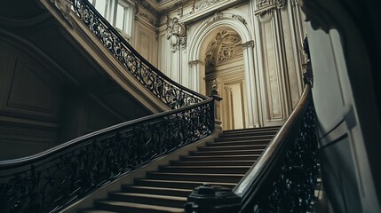 Obraz premium Grand Palace Staircase: Elegant Iron Railings and Classic Architecture