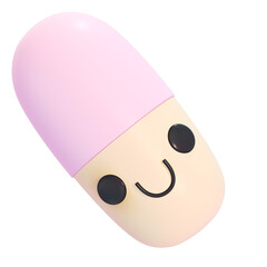 Cute 3D Smiley Face Pill Character Illustration